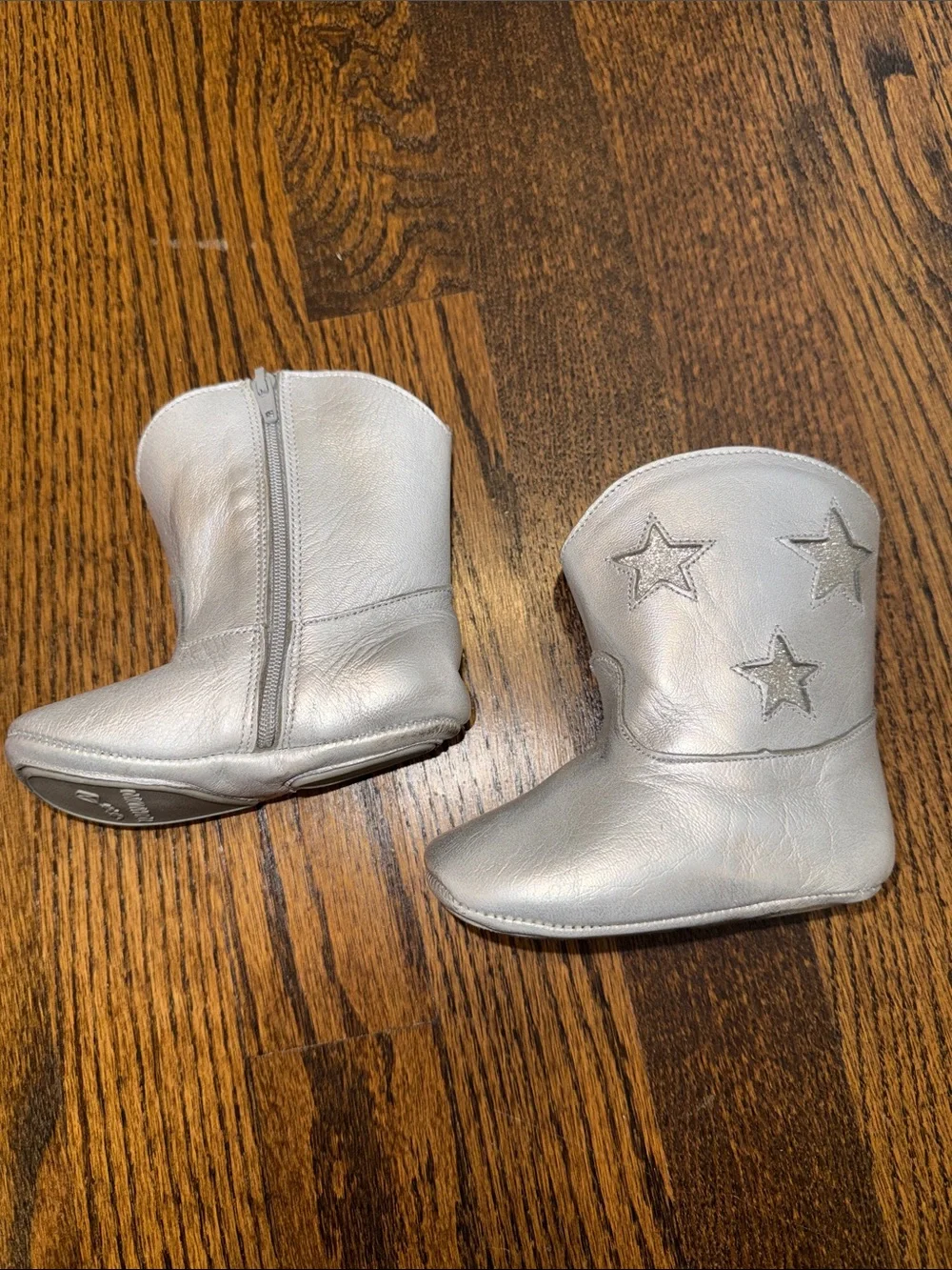 Silver Leather Baby Cowboy Cowgirl Boots Size 3